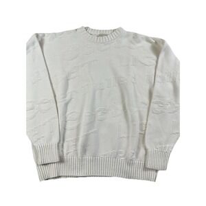 Vtg Lord Jeff 3D Coors Light Silver Bullet Cream Knit Sweater Mens L‎ Grandpa